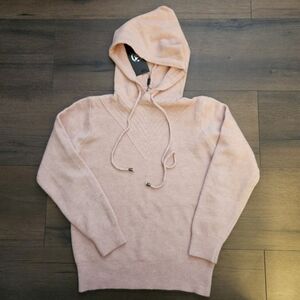 Women's 100% Cashmere Pullover Sweater Hoodie Pastel Pink Size M NWT
